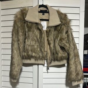 Forever 21 Faux Fur Jacket in Tan XL